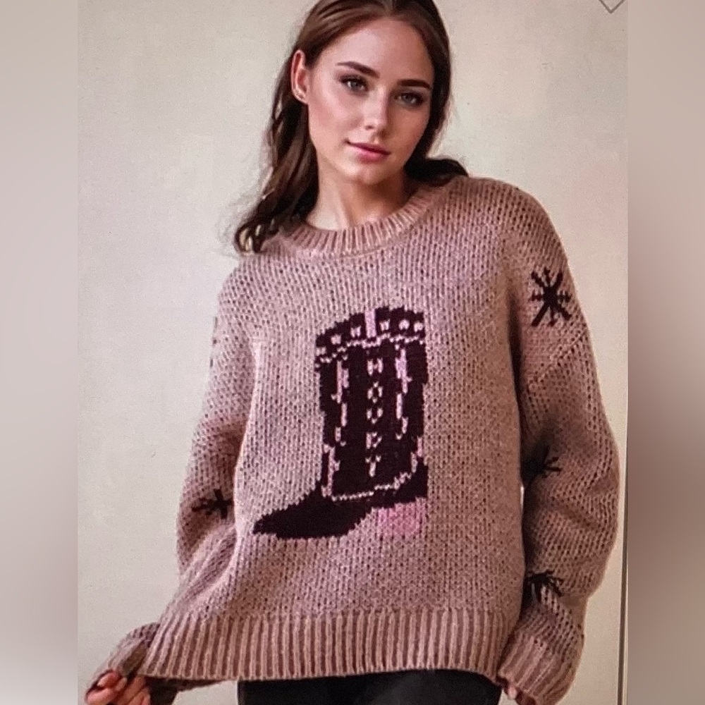 Very J Light Brown Sweater with Boot Design